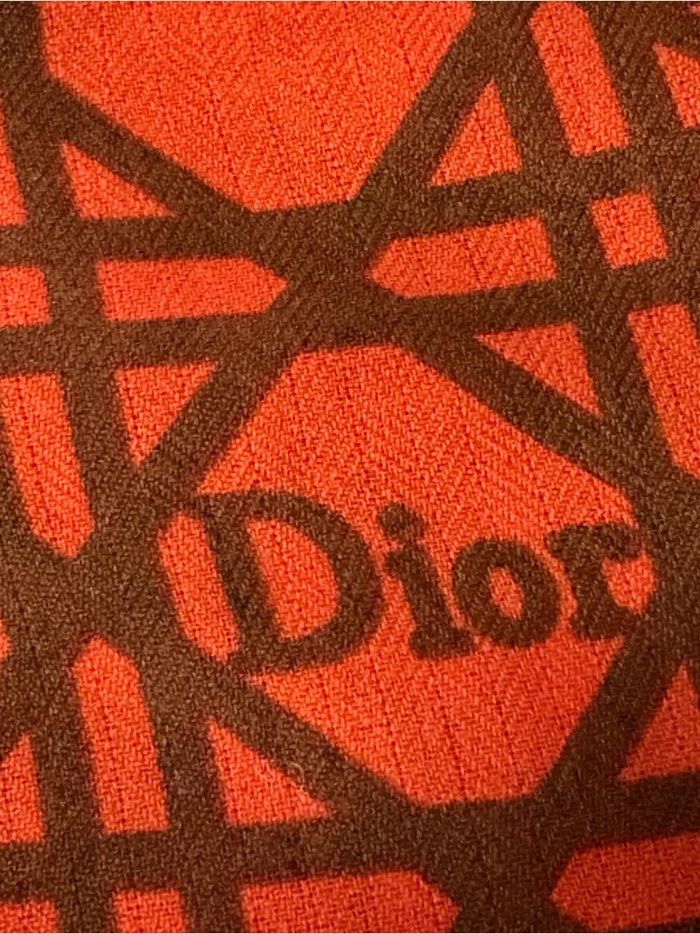 Dior Orange and Brown Logo Pattern Wool/Silk/Cashmere blend Scarf.
